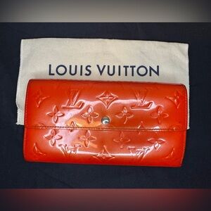 Louis Vuitton Sarah Sunset Orange Vernis Leather Wallet & Dust Bag w/Bundle